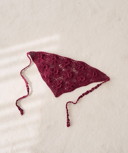 FREAK'S STORE（フリークスストア）の「インド マルチウェイ レース フラワークロシェスカーフ S（バンダナ/スカーフ・レディース・ブラック/ワインレッド/ベージュ・ﾌﾘ-）」の5枚目の写真
