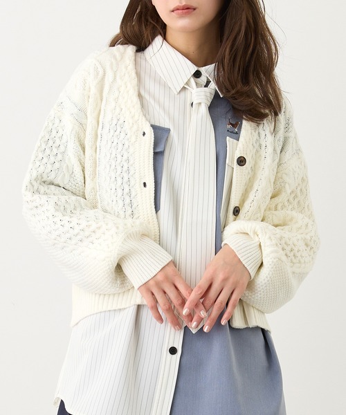 NICOLE CLUB(ニコル クラブ)の「ケーブルニットカーディガン(カーディガン/ボレロ・レディース・その他/ピンク/オフホワイト・FREE)」の1枚目の写真