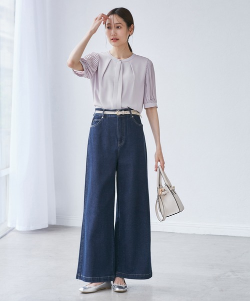 セール】【ウエスト革命デニム】ウエストシェイプデニムワイドパンツ