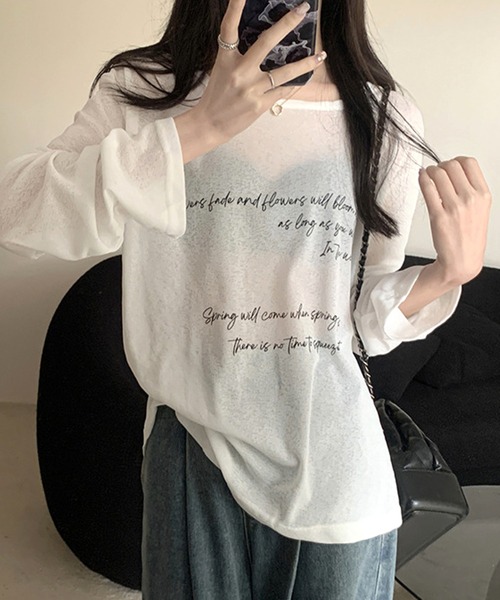 ALTROSE(アルトローズ)の「シアー ロゴ オーバーサイズ プリント ロンT(Tシャツ/カットソー・レディース・ブラック/ホワイト・FREE)」の2枚目の写真