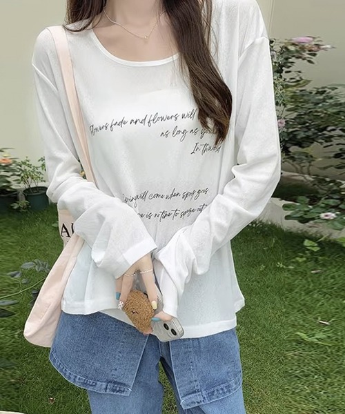 ALTROSE(アルトローズ)の「シアー ロゴ オーバーサイズ プリント ロンT(Tシャツ/カットソー・レディース・ブラック/ホワイト・FREE)」の5枚目の写真