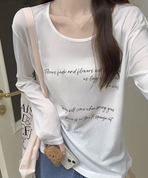 ALTROSE(アルトローズ)の「シアー ロゴ オーバーサイズ プリント ロンT(Tシャツ/カットソー・レディース・ブラック/ホワイト・FREE)」の6枚目の写真