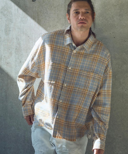 ADAM PATEK(アダムパテック)の「ms6013-check looose shirt シャツ(シャツ/ブラウス・メンズ・ブルー/オレンジ・2/1)」の1枚目の写真
