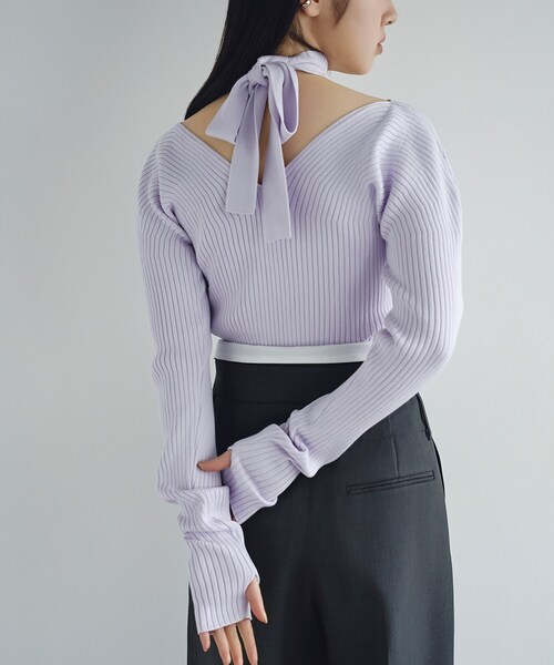 セール】open neck bow knit（ニット/セーター）｜CODE A