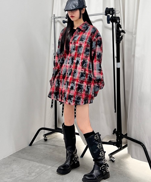 Figments（フィグメンツ）の「ブリーチチェックシャツ（シャツ/ブラウス・レディース・ブラック/レッド/ブルー・FREE）」の5枚目の写真