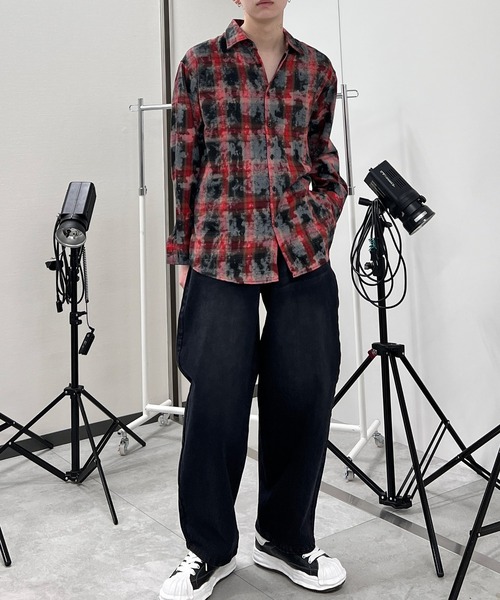 Figments（フィグメンツ）の「ブリーチチェックシャツ（シャツ/ブラウス・レディース・ブラック/レッド/ブルー・FREE）」の8枚目の写真