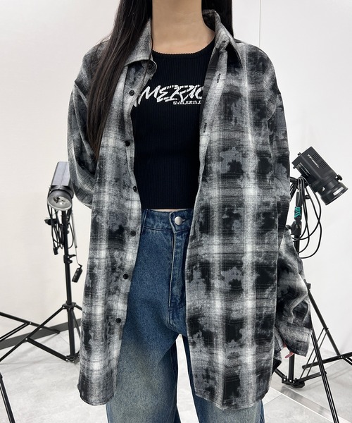 Figments（フィグメンツ）の「ブリーチチェックシャツ（シャツ/ブラウス・レディース・ブラック/レッド/ブルー・FREE）」の9枚目の写真