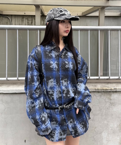 Figments（フィグメンツ）の「ブリーチチェックシャツ（シャツ/ブラウス・レディース・ブラック/レッド/ブルー・FREE）」の19枚目の写真