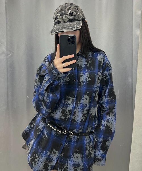 Figments（フィグメンツ）の「ブリーチチェックシャツ（シャツ/ブラウス・レディース・ブラック/レッド/ブルー・FREE）」の18枚目の写真