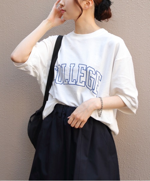 Sanca(サンカ)の「Sanca/サンカ US コットン カレッジTEE US COTTON REV.W COLLEGE TEE(Tシャツ/カットソー・レディース・カーキ/ホワイト/ブラック・1)」の2枚目の写真