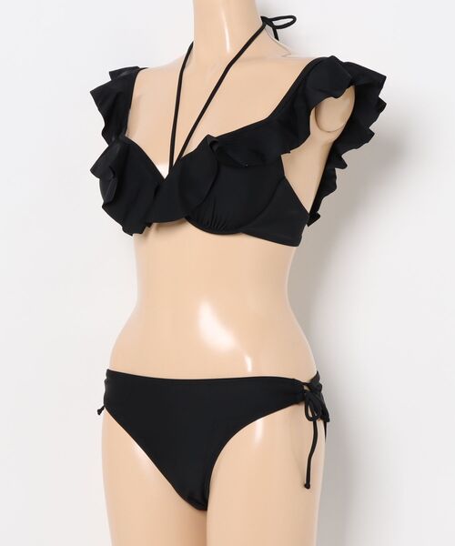 セール】【2点セット】ソリッドカラー ラッフルフリル Vネック ビキニ