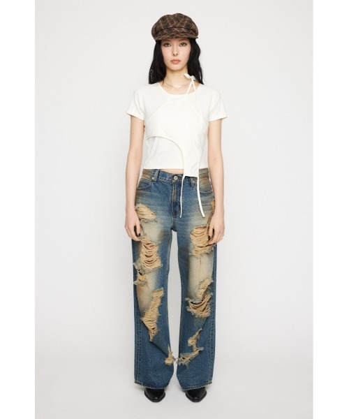 LAGUA GEM(ラグアジェム)の「NECK RIBBON CROP Tシャツ(Tシャツ/カットソー・レディース・ホワイト/ブラック/ライトピンク・FREE)」の7枚目の写真