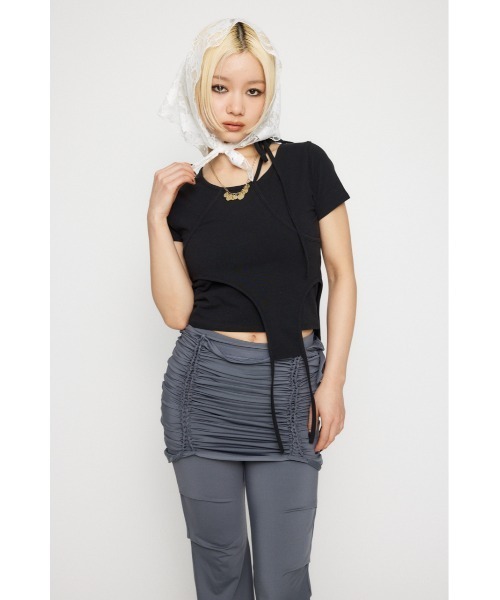 LAGUA GEM(ラグアジェム)の「NECK RIBBON CROP Tシャツ(Tシャツ/カットソー・レディース・ホワイト/ブラック/ライトピンク・FREE)」の10枚目の写真