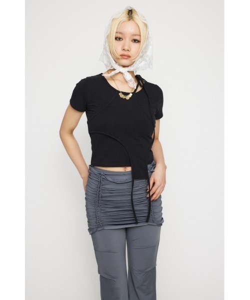 LAGUA GEM(ラグアジェム)の「NECK RIBBON CROP Tシャツ(Tシャツ/カットソー・レディース・ホワイト/ブラック/ライトピンク・FREE)」の11枚目の写真