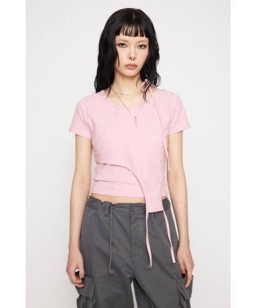 LAGUA GEM(ラグアジェム)の「NECK RIBBON CROP Tシャツ(Tシャツ/カットソー・レディース・ホワイト/ブラック/ライトピンク・FREE)」の15枚目の写真