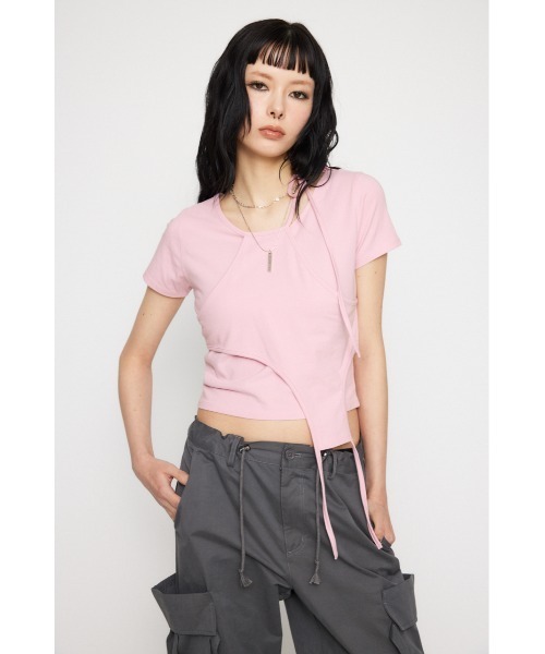 LAGUA GEM(ラグアジェム)の「NECK RIBBON CROP Tシャツ(Tシャツ/カットソー・レディース・ホワイト/ブラック/ライトピンク・FREE)」の16枚目の写真