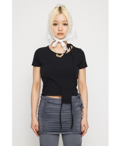LAGUA GEM(ラグアジェム)の「NECK RIBBON CROP Tシャツ(Tシャツ/カットソー・レディース・ホワイト/ブラック/ライトピンク・FREE)」の9枚目の写真