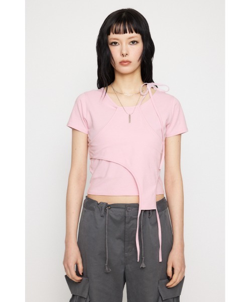 LAGUA GEM(ラグアジェム)の「NECK RIBBON CROP Tシャツ(Tシャツ/カットソー・レディース・ホワイト/ブラック/ライトピンク・FREE)」の14枚目の写真