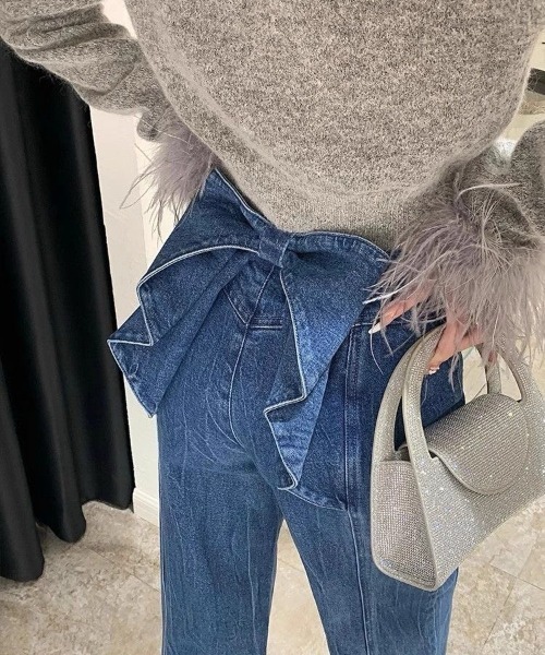 UP START（アップスタート）の「【LAMPOON】バックリボンデニムパンツ（デニムパンツ・レディース・ブルー・MEDIUM/LARGE/SMALL）」の4枚目の写真