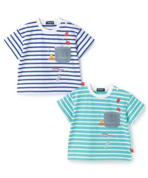 kladskap(クレードスコープ)の「【人気商品のため再入荷】深海刺しゅうボーダー半袖Tシャツ(Tシャツ/カットソー・キッズ・ターコイズブルー/ロイヤルブルー・100cm/110cm/120cm/90cm/80cm/130cm)」の7枚目の写真