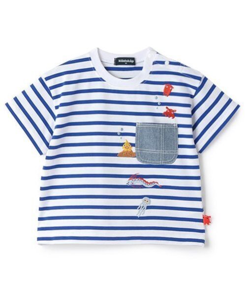 kladskap(クレードスコープ)の「【人気商品のため再入荷】深海刺しゅうボーダー半袖Tシャツ(Tシャツ/カットソー・キッズ・ターコイズブルー/ロイヤルブルー・100cm/110cm/120cm/90cm/80cm/130cm)」の6枚目の写真