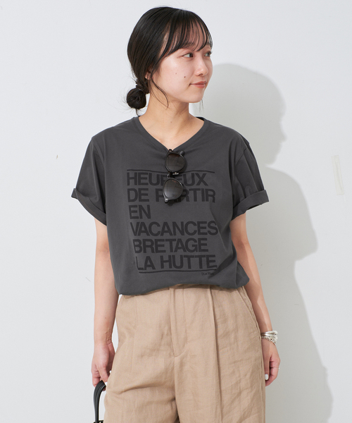 SLOBE IENA（スローブイエナ）の「LA HUTTE/ラ ユット SLOBE別注 ロゴTEE（Tシャツ/カットソー・レディース・ブラック/ホワイト/チャコールグレー・FREE）」の17枚目の写真