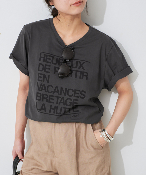 SLOBE IENA（スローブイエナ）の「LA HUTTE/ラ ユット SLOBE別注 ロゴTEE（Tシャツ/カットソー・レディース・ブラック/ホワイト/チャコールグレー・FREE）」の20枚目の写真