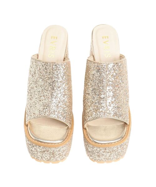 EVRIS（エヴリス）の「グリッターチャンキーヒールサンダル（サンダル