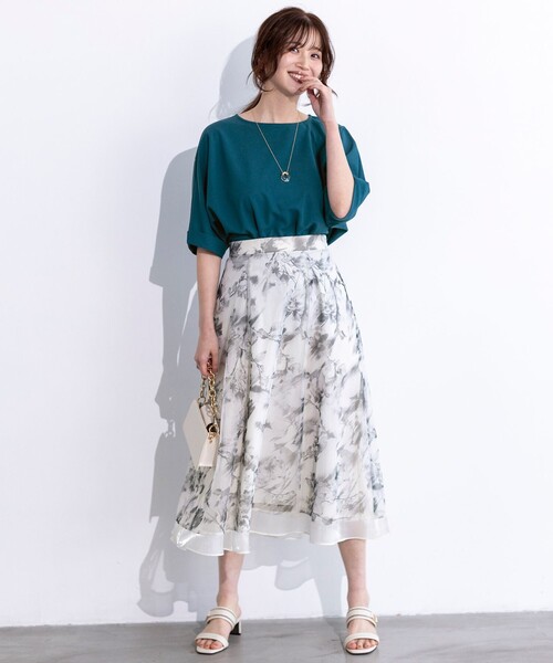 ANY SIS（エニィスィス）の「【前後着用・UVケア・洗える】2WAYジョーゼットジャージードルマン カットソー（Tシャツ/カットソー・レディース・黄土色系/アイボリー系/ダークグリーン系/ネイビー系・4）」の20枚目の写真