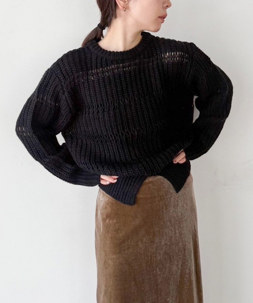 モカ nico2572様 セール】センタースリット透かし編みニット（ニット/セーター
