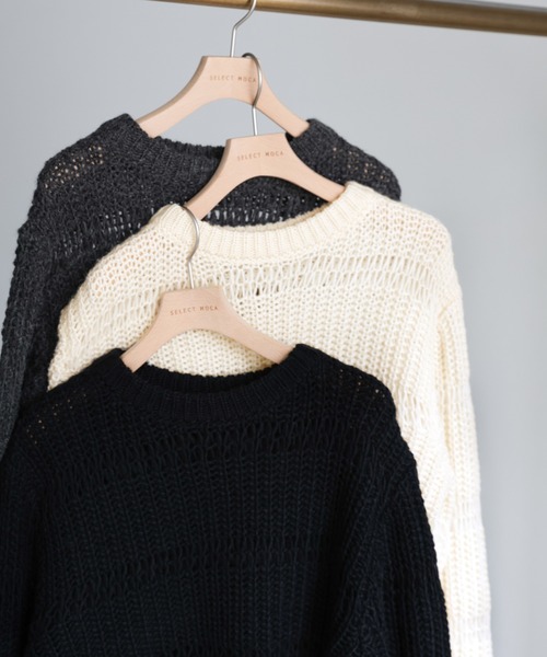 select MOCA by son（セレクトモカバイソン）の「センタースリット透かし編みニット（ニット/セーター・レディース・チャコール/アイボリー/ブラック・FREE）」の19枚目の写真