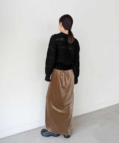 select MOCA by son（セレクトモカバイソン）の「センタースリット透かし編みニット（ニット/セーター・レディース・チャコール/アイボリー/ブラック・FREE）」の18枚目の写真