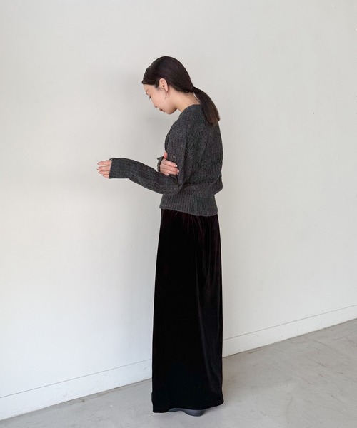 select MOCA by son（セレクトモカバイソン）の「センタースリット透かし編みニット（ニット/セーター・レディース・チャコール/アイボリー/ブラック・FREE）」の13枚目の写真