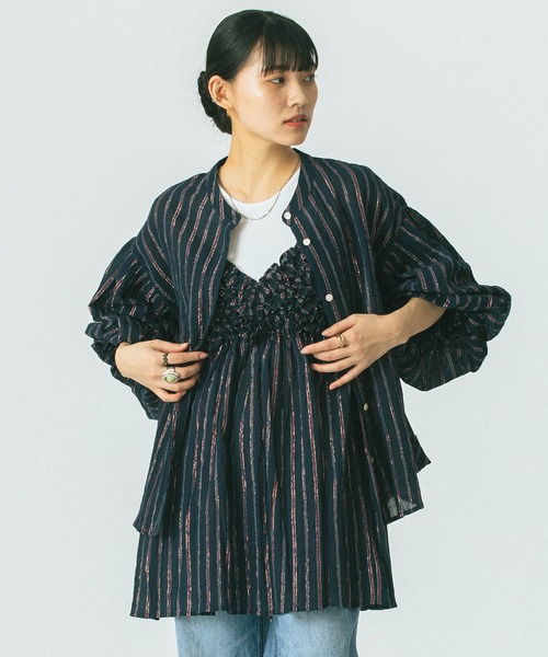 ROSE BUD(ローズバッド)の「(mag.by c)VOLUME SLEEVE BLOUSE(シャツ/ブラウス・レディース・ネイビー/ピンク・ONE SIZE)」の3枚目の写真