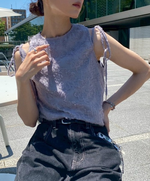 NOGLE（ノグル）の「【NOGLE/ノグル】シアーフリンジリボントップス（その他トップス・レディース・ライトグレー/ブラック/ネイビー/アイボリー・FREE）」の3枚目の写真