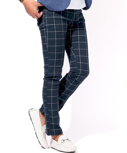 LUXSTYLE(ラグスタイル)の「総柄カツラギチェックパンツ(チノパンツ・メンズ・ホワイト系その他/チェック/グレー系その他2/ネイビー/グレー系その他・S/M/XL/XXL/L)」の1枚目の写真