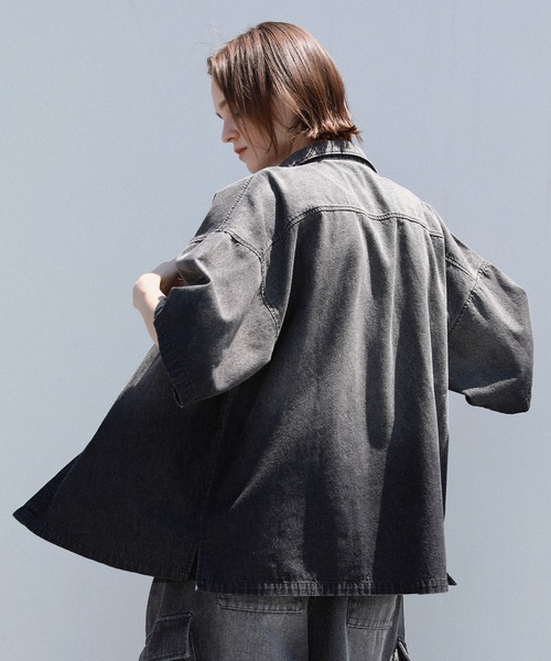 ROCHEM（ローシェン）の「グラデーションデニム半袖シャツ（シャツ/ブラウス・メンズ・ブラック/ブルー・L/M/S/XS）」の14枚目の写真