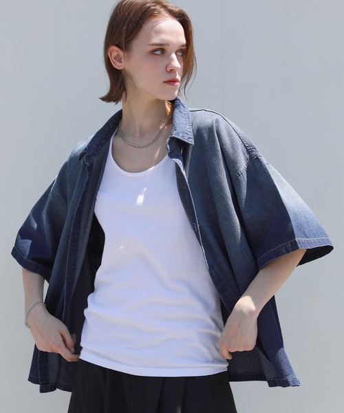 ROCHEM（ローシェン）の「グラデーションデニム半袖シャツ（シャツ/ブラウス・メンズ・ブラック/ブルー・L/M/S/XS）」の22枚目の写真