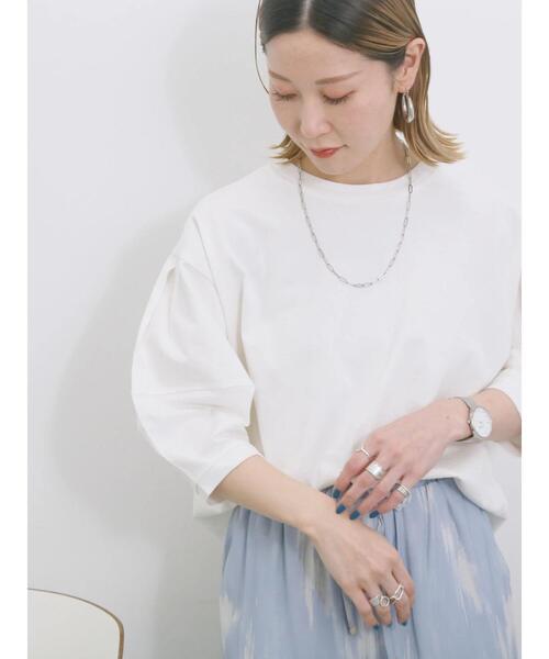 Samansa Mos2 blue(サマンサモスモスブルー)の「【USAコットン】ランタンスリーブTシャツ(Tシャツ/カットソー・レディース・グリーン/チャコールグレー/オフホワイト・F)」の2枚目の写真