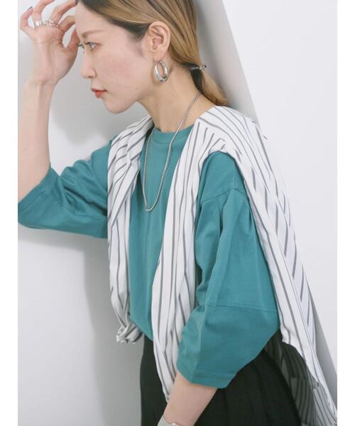 Samansa Mos2 blue(サマンサモスモスブルー)の「【USAコットン】ランタンスリーブTシャツ(Tシャツ/カットソー・レディース・グリーン/チャコールグレー/オフホワイト・F)」の3枚目の写真