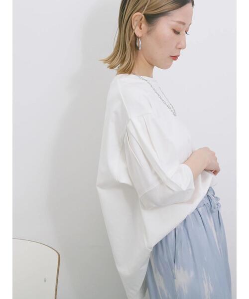 Samansa Mos2 blue(サマンサモスモスブルー)の「【USAコットン】ランタンスリーブTシャツ(Tシャツ/カットソー・レディース・グリーン/チャコールグレー/オフホワイト・F)」の6枚目の写真