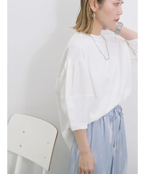 Samansa Mos2 blue(サマンサモスモスブルー)の「【USAコットン】ランタンスリーブTシャツ(Tシャツ/カットソー・レディース・グリーン/チャコールグレー/オフホワイト・F)」の8枚目の写真