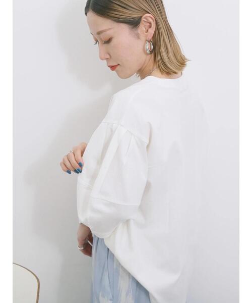 Samansa Mos2 blue(サマンサモスモスブルー)の「【USAコットン】ランタンスリーブTシャツ(Tシャツ/カットソー・レディース・グリーン/チャコールグレー/オフホワイト・F)」の9枚目の写真