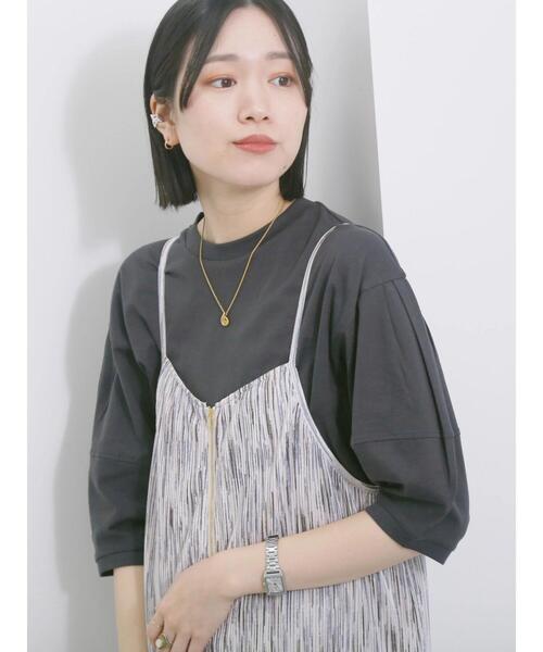 Samansa Mos2 blue(サマンサモスモスブルー)の「【USAコットン】ランタンスリーブTシャツ(Tシャツ/カットソー・レディース・グリーン/チャコールグレー/オフホワイト・F)」の12枚目の写真