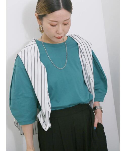 Samansa Mos2 blue(サマンサモスモスブルー)の「【USAコットン】ランタンスリーブTシャツ(Tシャツ/カットソー・レディース・グリーン/チャコールグレー/オフホワイト・F)」の19枚目の写真