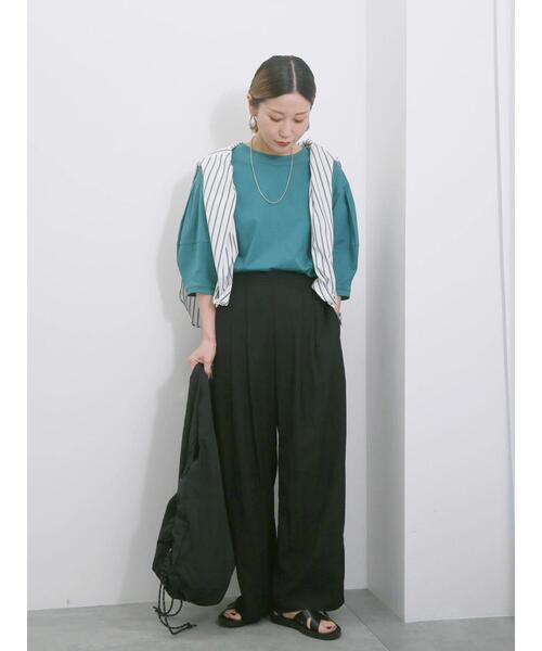 Samansa Mos2 blue(サマンサモスモスブルー)の「【USAコットン】ランタンスリーブTシャツ(Tシャツ/カットソー・レディース・グリーン/チャコールグレー/オフホワイト・F)」の22枚目の写真