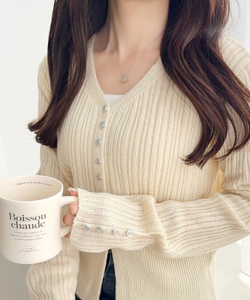 セール】【mily bilet】定番人気♪多ボタン使いランダムリブニット