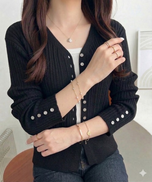 セール】【mily bilet】定番人気♪多ボタン使いランダムリブニット