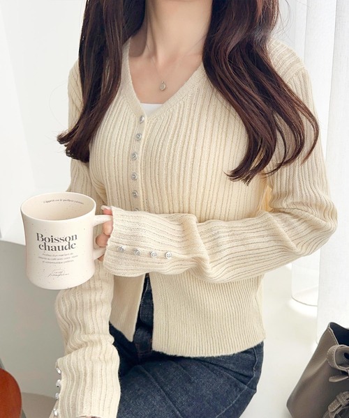 セール】【mily bilet】定番人気♪多ボタン使いランダムリブニット