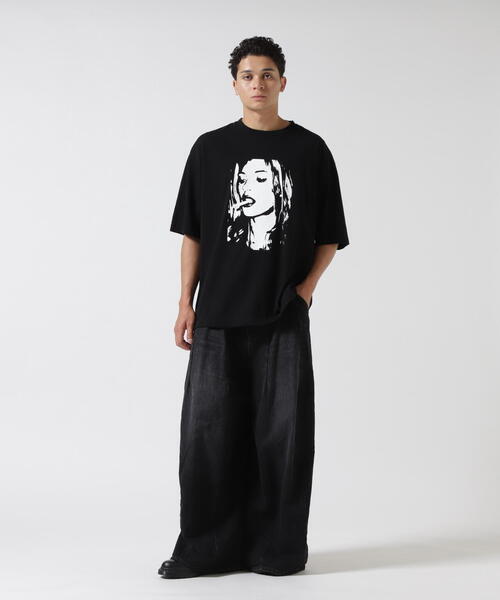 MINEDENIM（マインデニム）の「MINEDENIM（マインデニム）Monochrome Two tone Face Crewneck T-SH（Tシャツ/カットソー・メンズ・ブラック/ホワイト・2/3/1）」の4枚目の写真